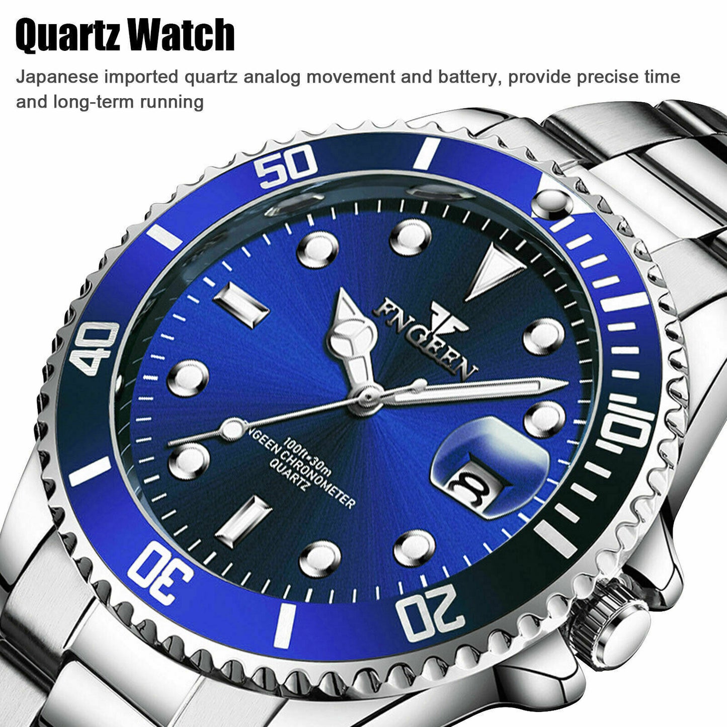 Men's Silver & Blue Luminous Classic Watches