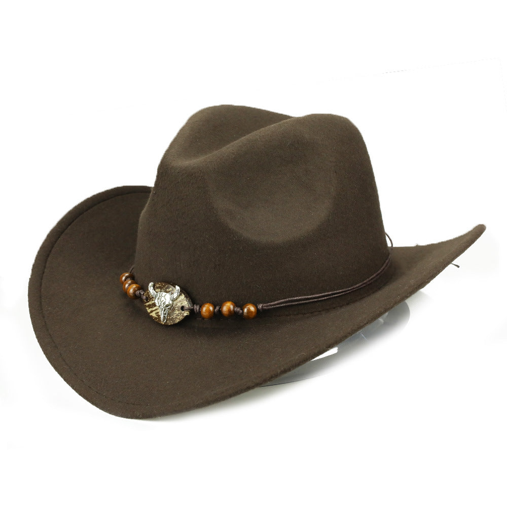 Wooden Bead & Bull Head Cowboy Hat