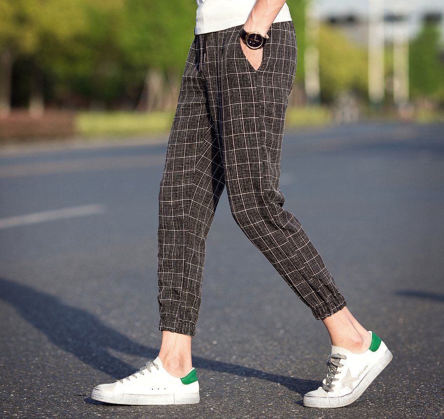 Casual Ankle-Length Plaid Jogger Style Pants