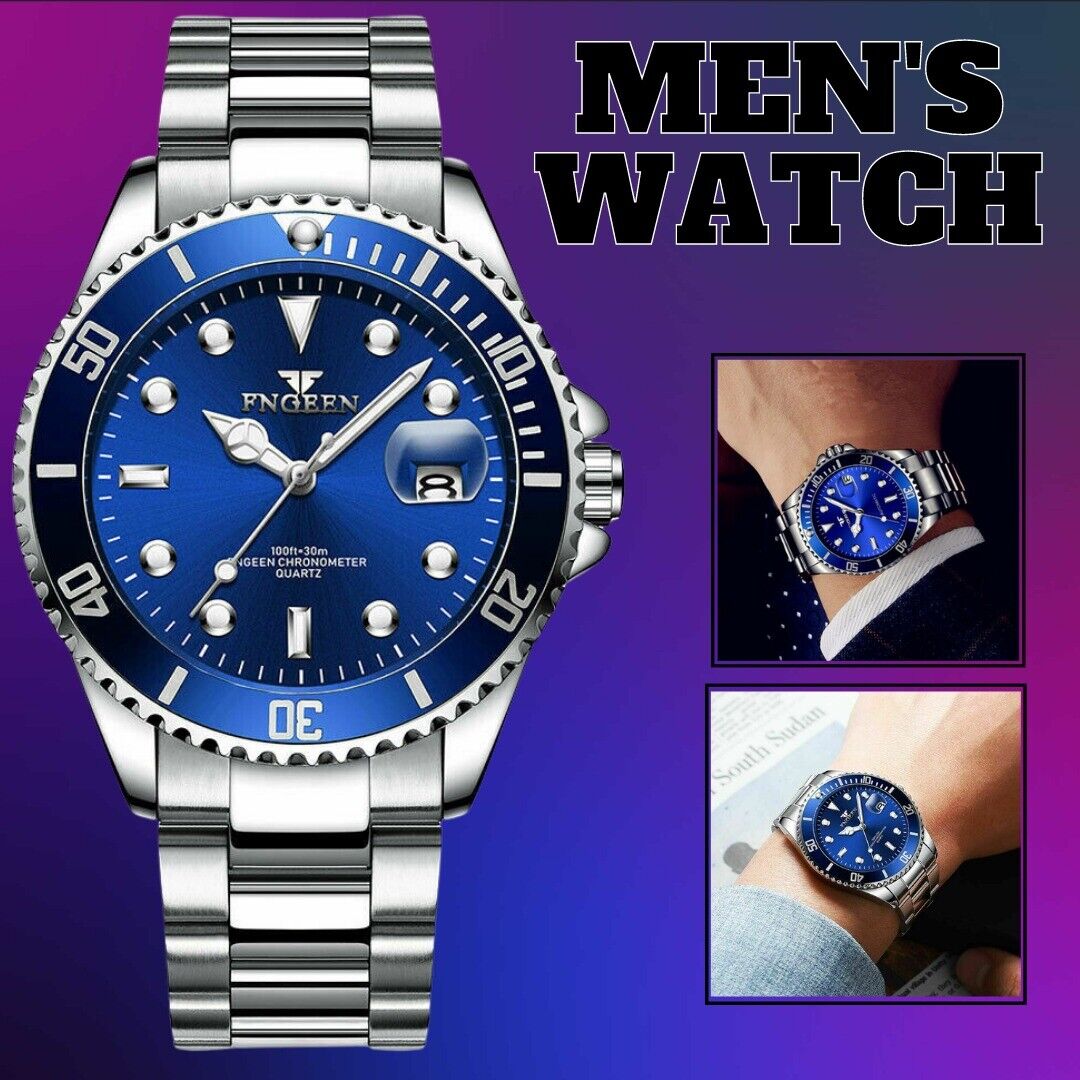 Men's Silver & Blue Luminous Classic Watches