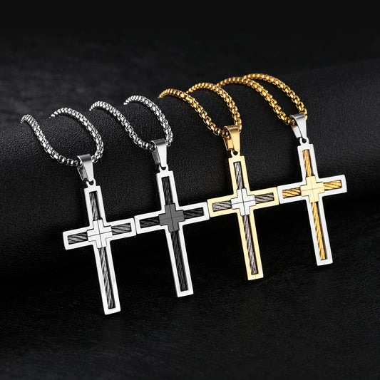 Men's Titanium Steel Wire Cross Necklace