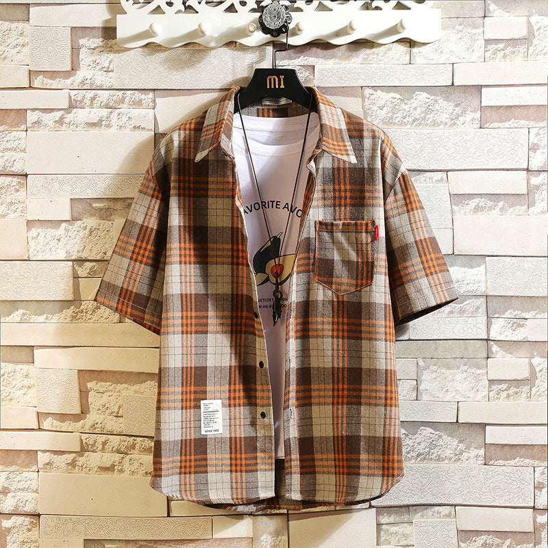 Men's Short-sleeved Plaid Shirt