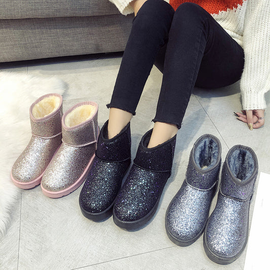 Sequined Flat Slipper Boots