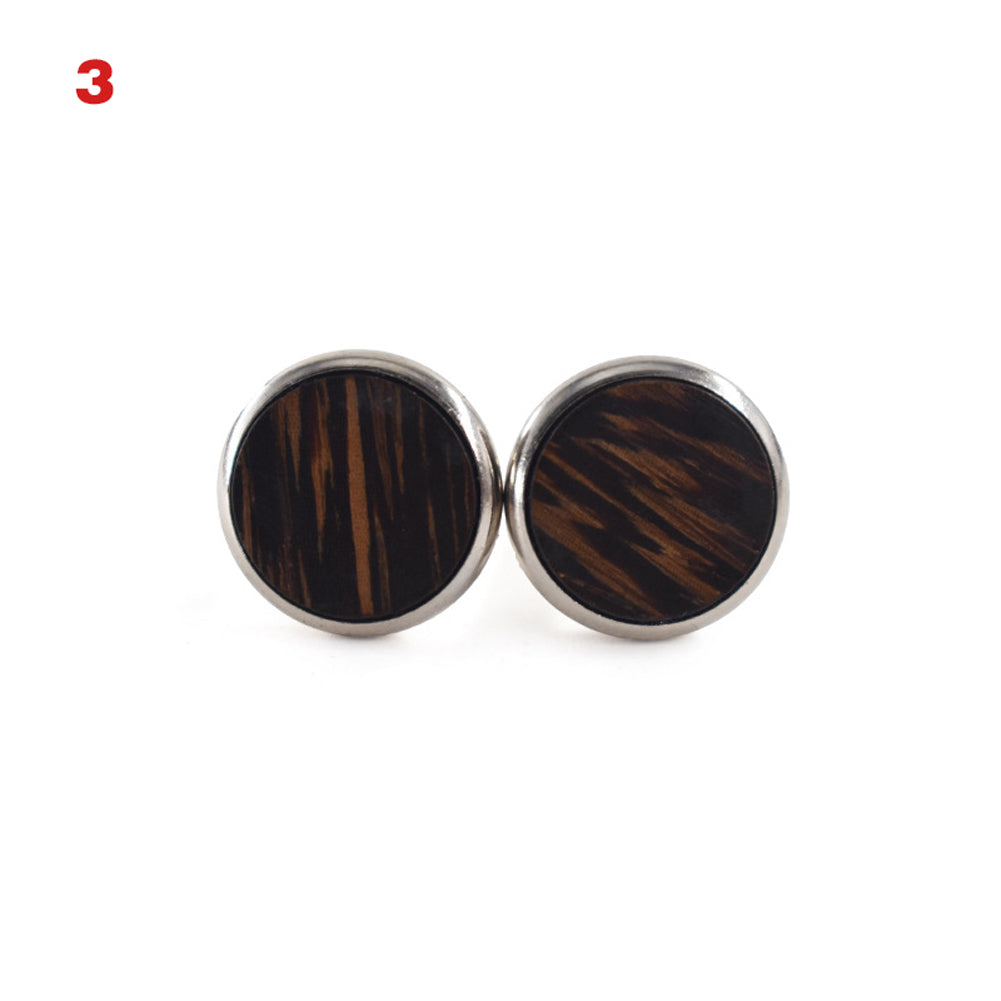 Round Solid Walnut Wooden Cufflinks