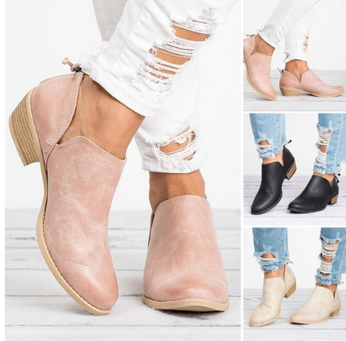 Retro High Heel Low Ankle Boots