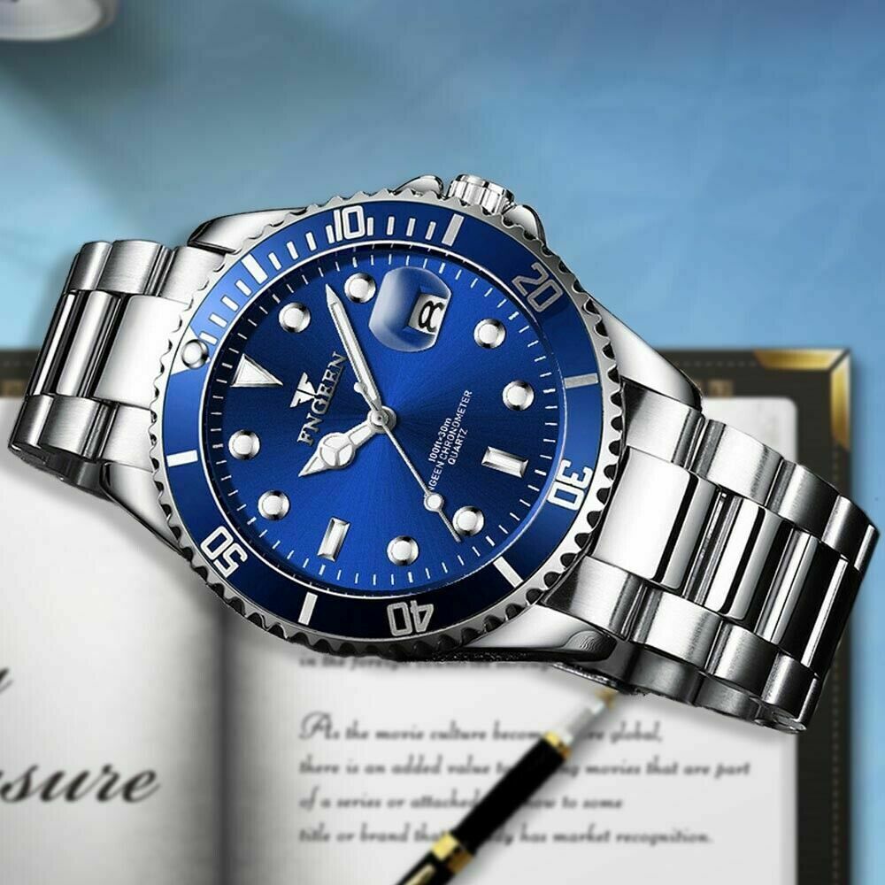 Men's Silver & Blue Luminous Classic Watches