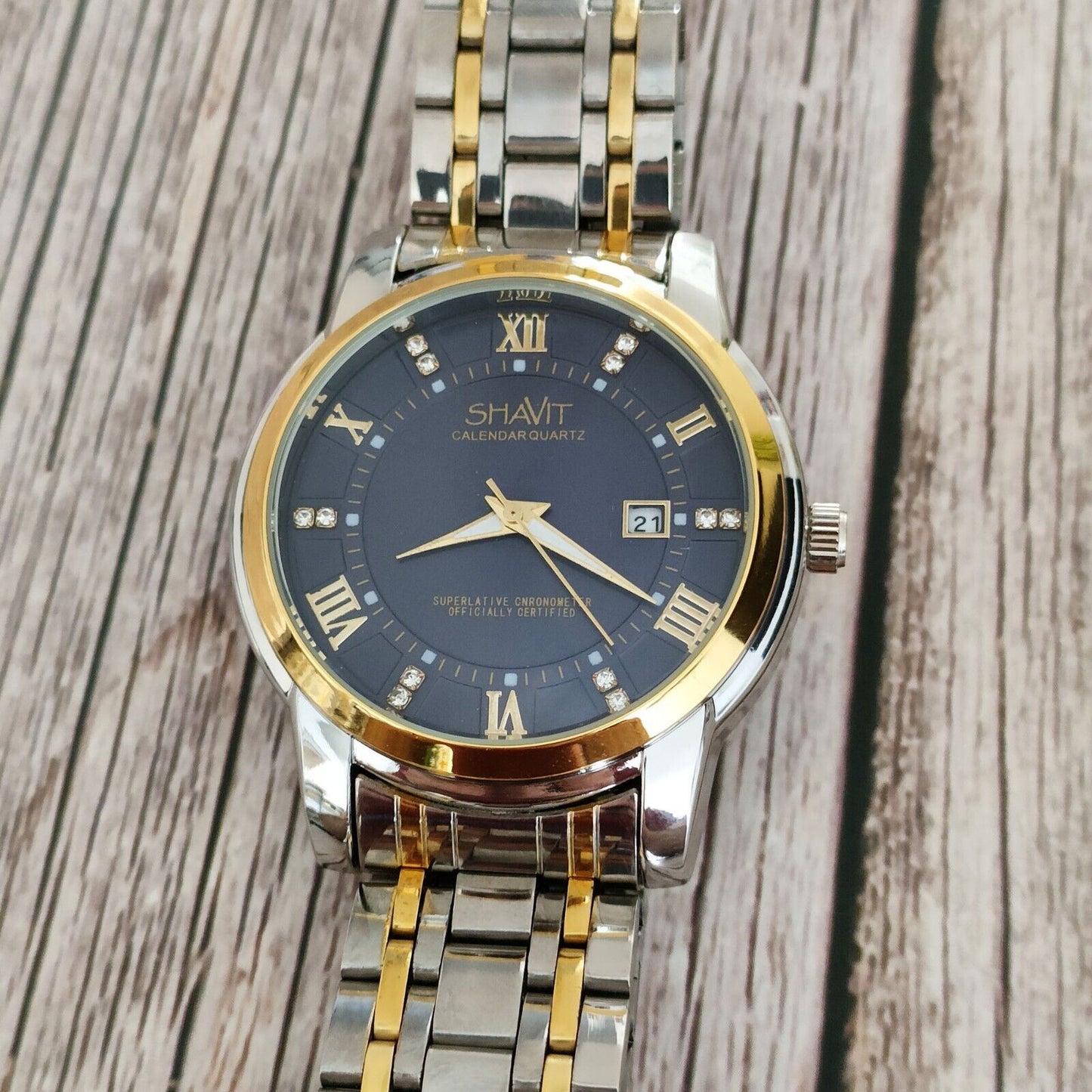 Men's Two Tone Blue Face Watch