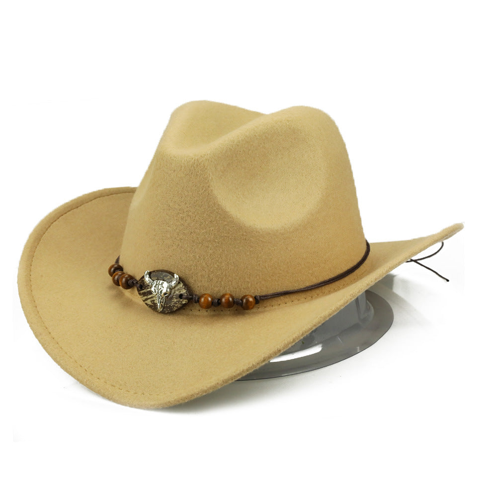 Wooden Bead & Bull Head Cowboy Hat