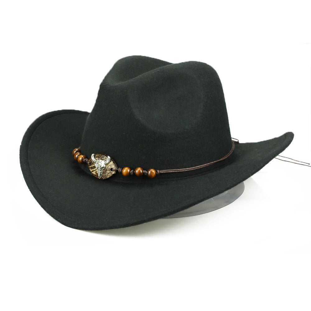 Wooden Bead & Bull Head Cowboy Hat