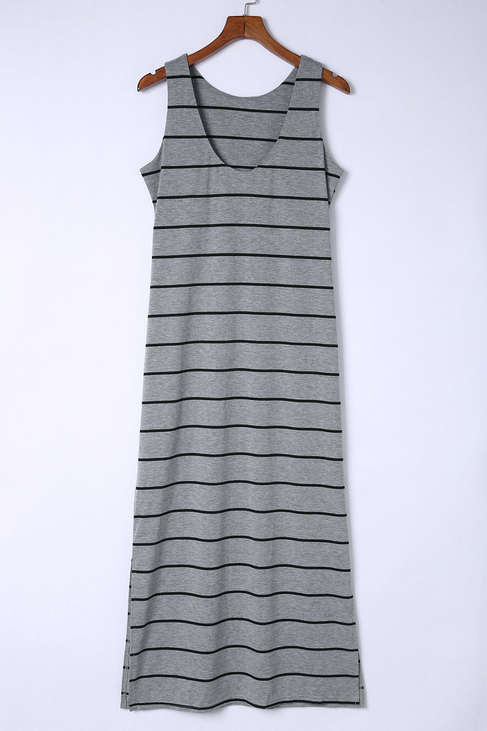 Stripe Print Open Back Sleeveless Maxi Dress with Slits