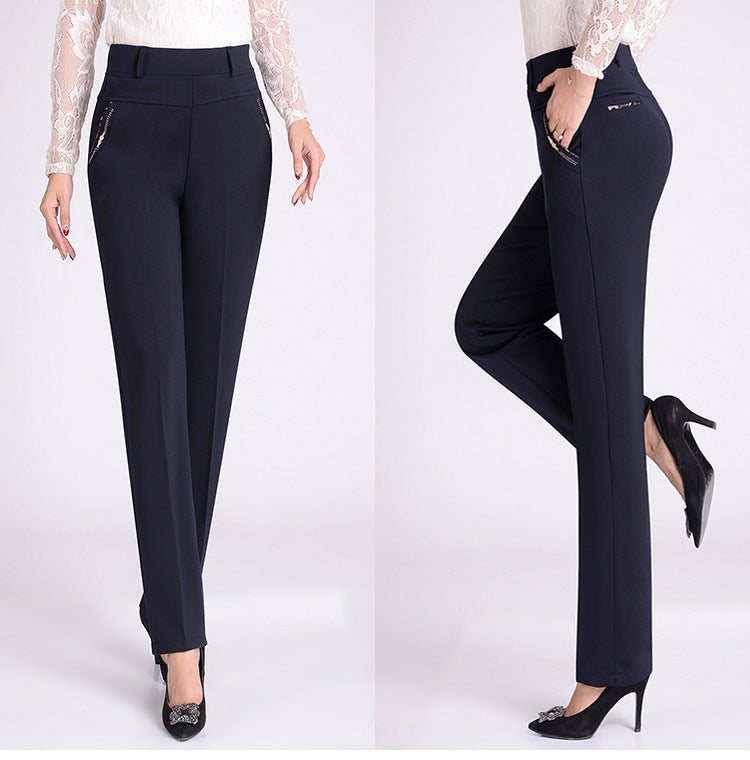 Elastic High Waist Stretch Straight-leg Pants