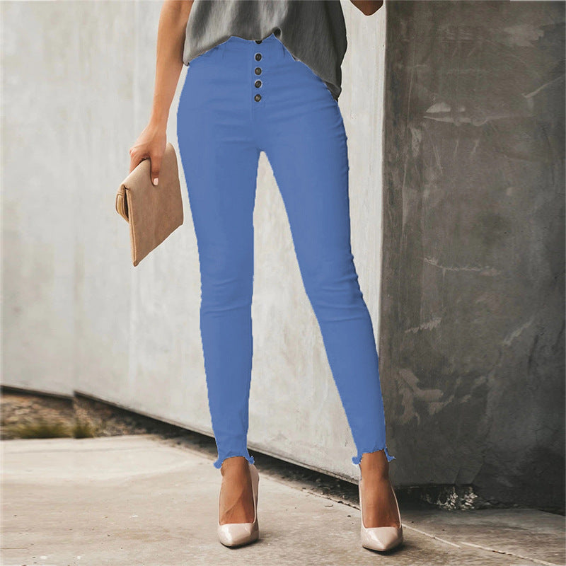 Women's Solid Color Button Trousers