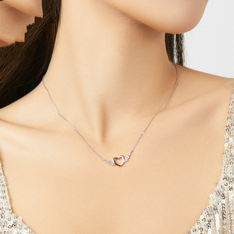 Heart with Wings Rose Gold Plated Necklace