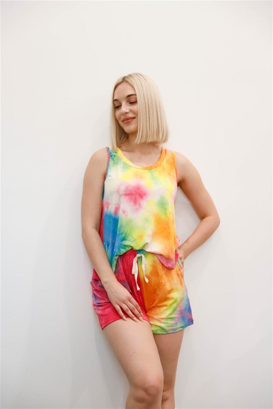 Women's & Plus Size Tie-Dye Sleeveless Tank Top & Shorts Set