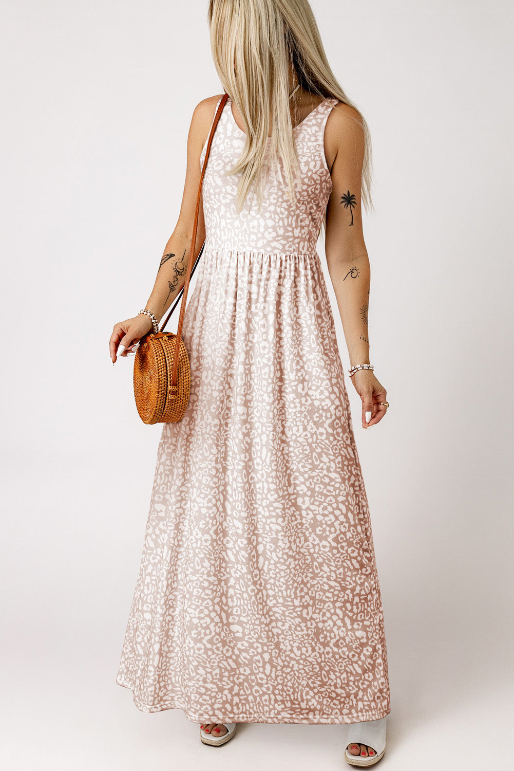 Leopard Print Pocketed Sleeveless Maxi Dress