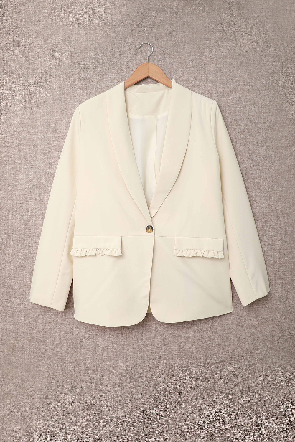 Beige Lapel Collar Button Pocket Blazer