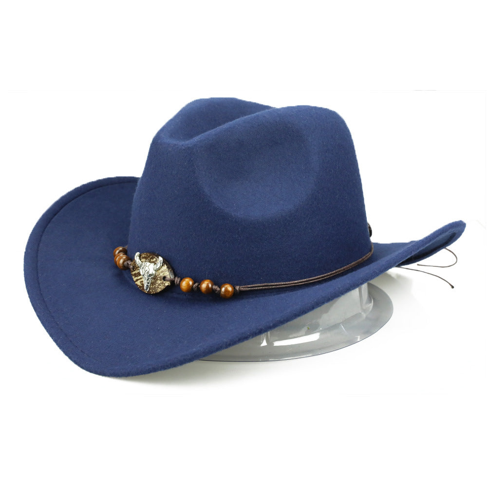 Wooden Bead & Bull Head Cowboy Hat