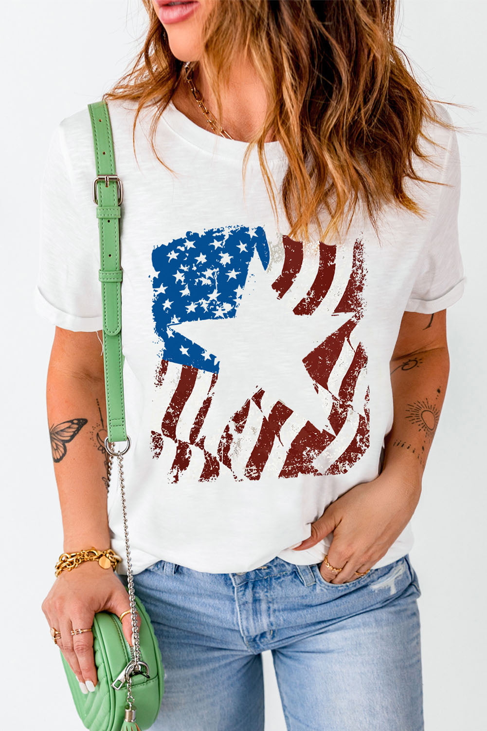 US Flag Graphic Round Neck Tee