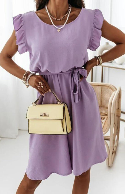 Short Sleeve Dress With Waist Strap