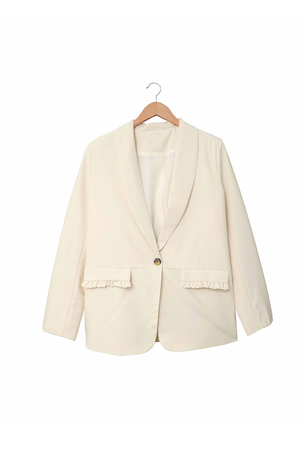 Beige Lapel Collar Button Pocket Blazer