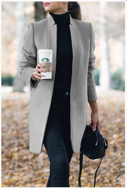 Solid Color Woolen Coat