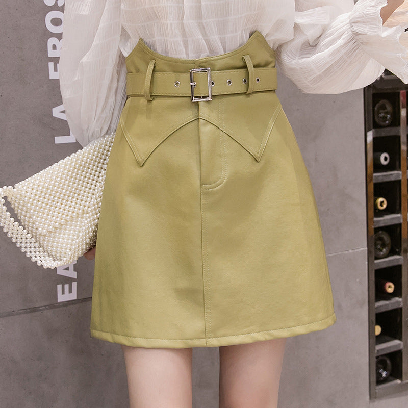 High Waist A-line PU Leather Skirt