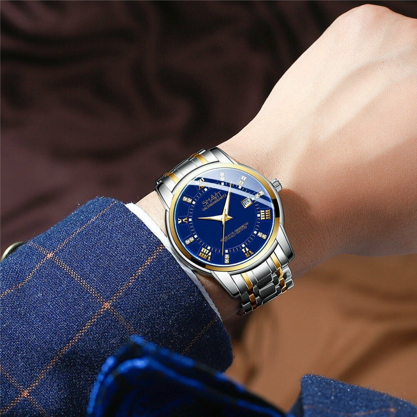 Men's Two Tone Blue Face Watch