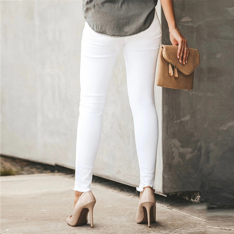 Women's Solid Color Button Trousers