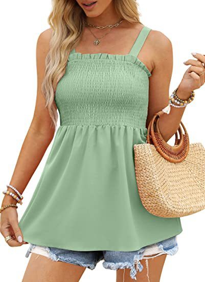 Women's Solid Color Camisole Ruffle Pleated Tank Top