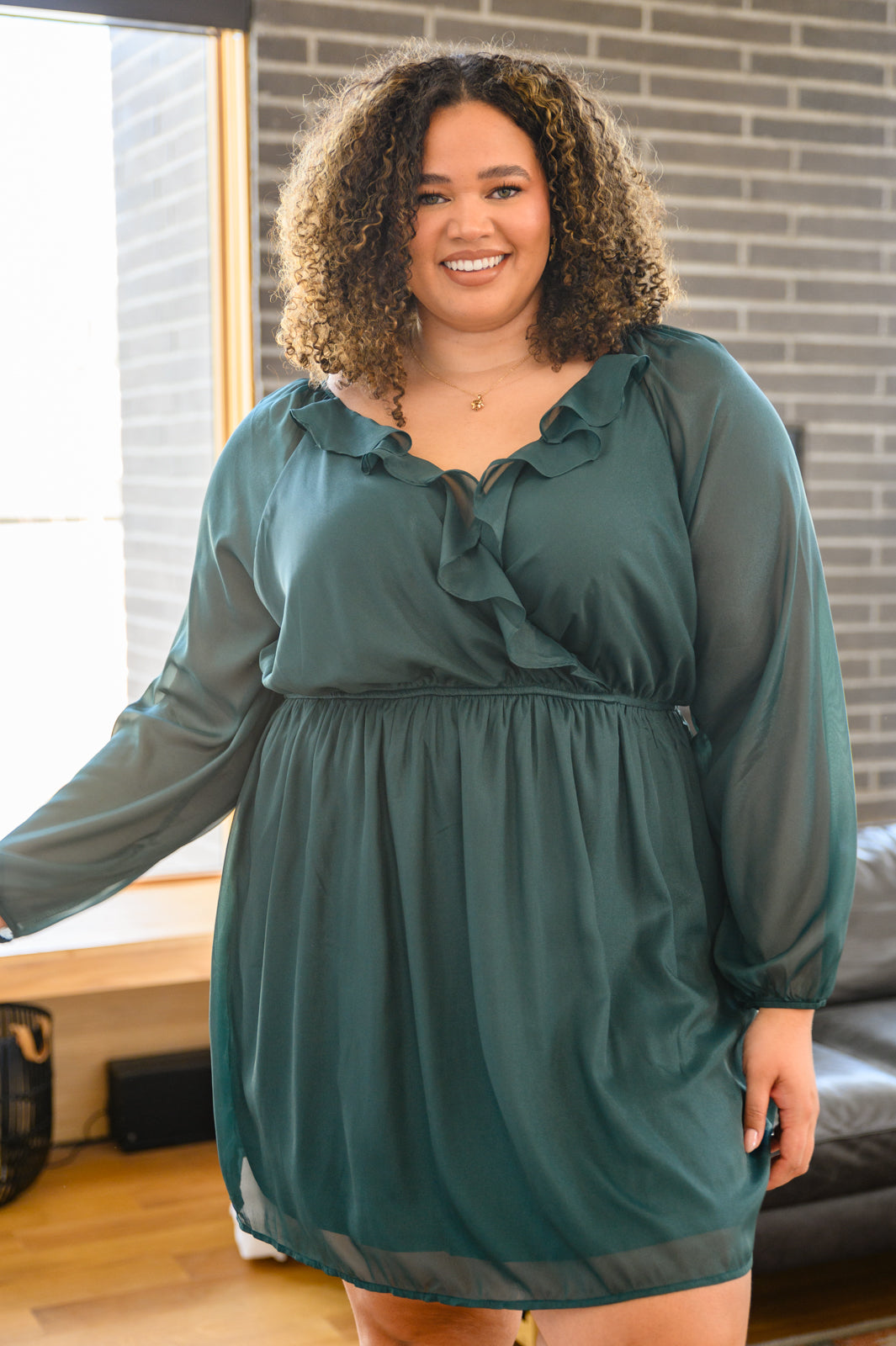 Balloon Sleeve Dress in Green