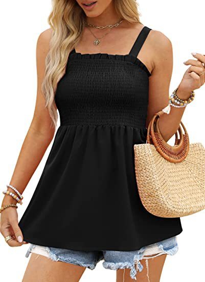 Women's Solid Color Camisole Ruffle Pleated Tank Top