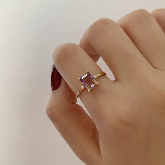 Golden Purple Topaz Ring For Women