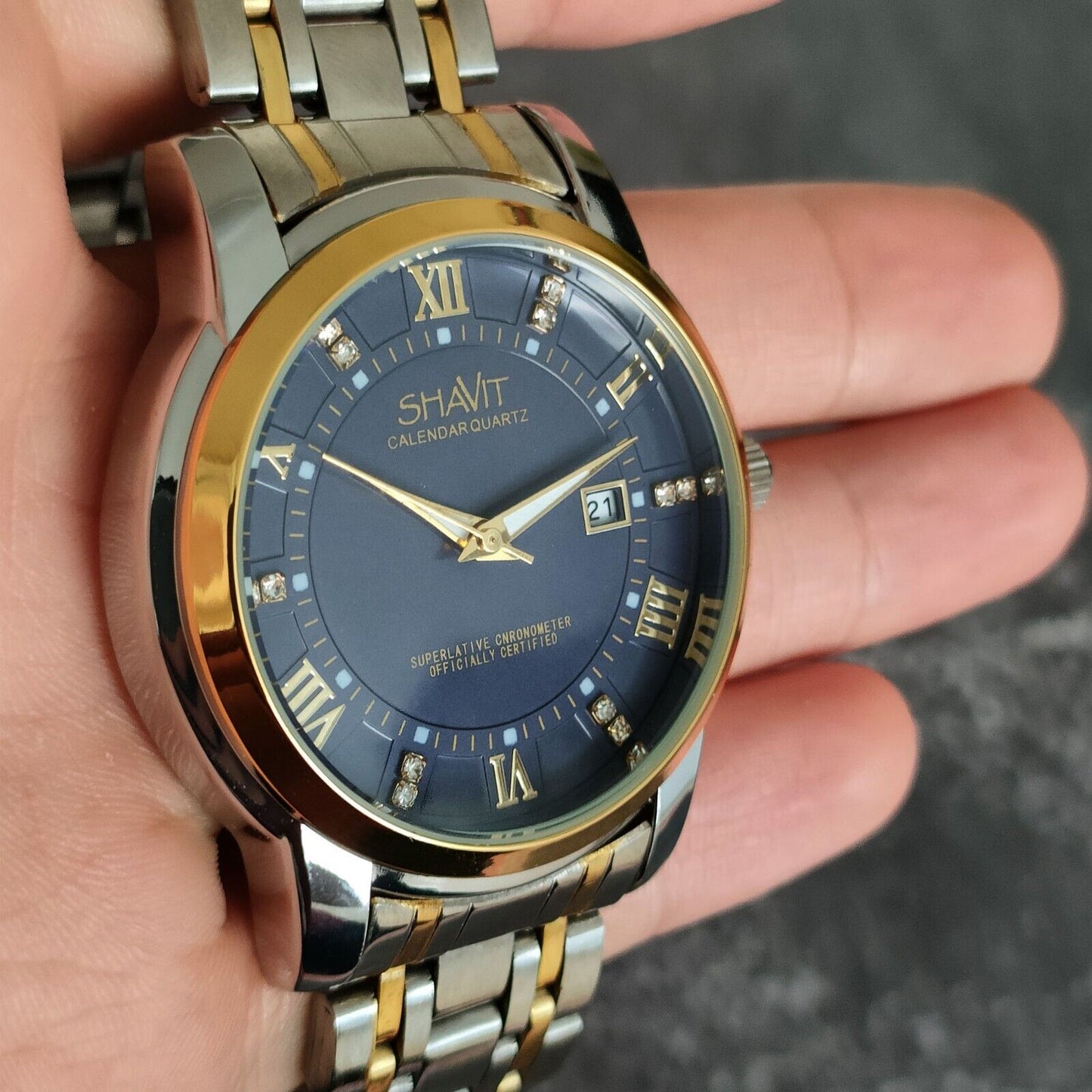 Men's Two Tone Blue Face Watch