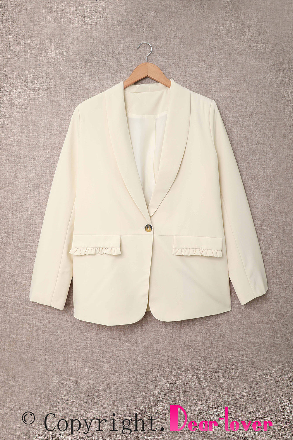 Beige Lapel Collar Button Pocket Blazer