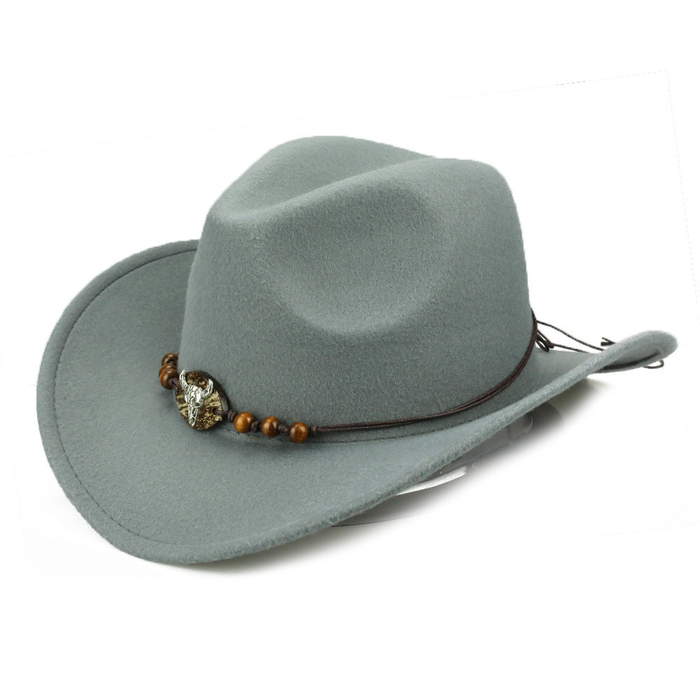 Wooden Bead & Bull Head Cowboy Hat