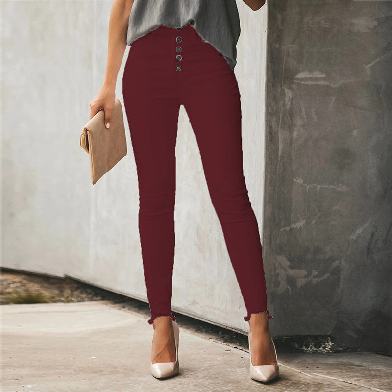 Women's Solid Color Button Trousers