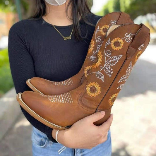 Embroidered Sunflower Cowgirl Boots