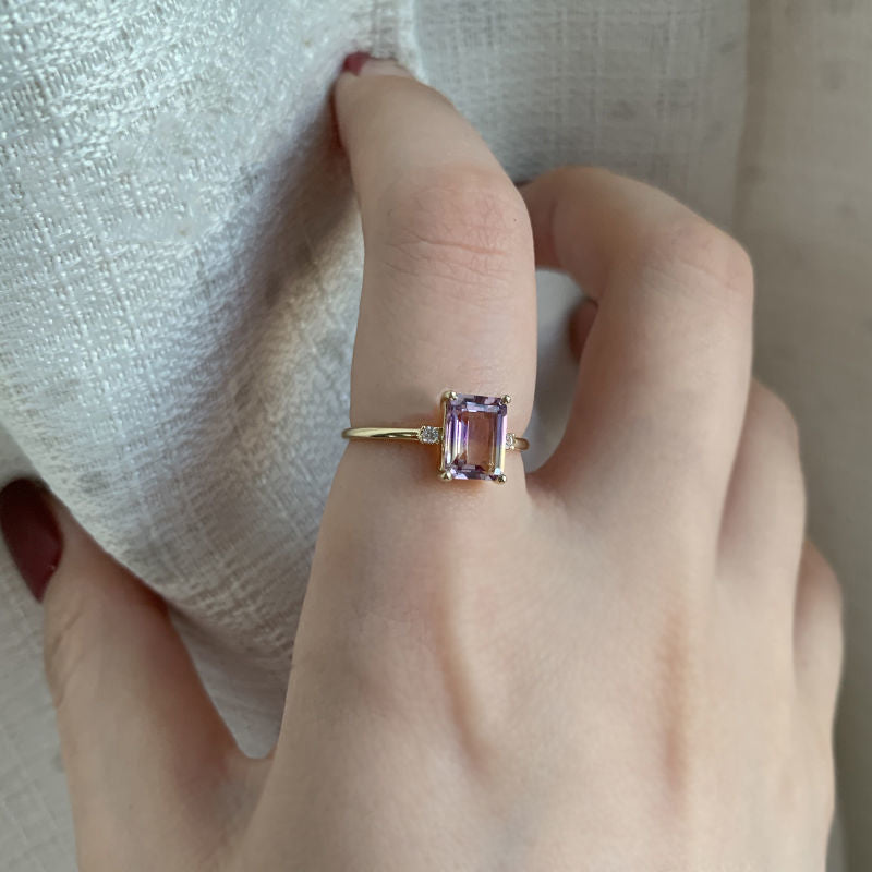 Golden Purple Topaz Ring For Women