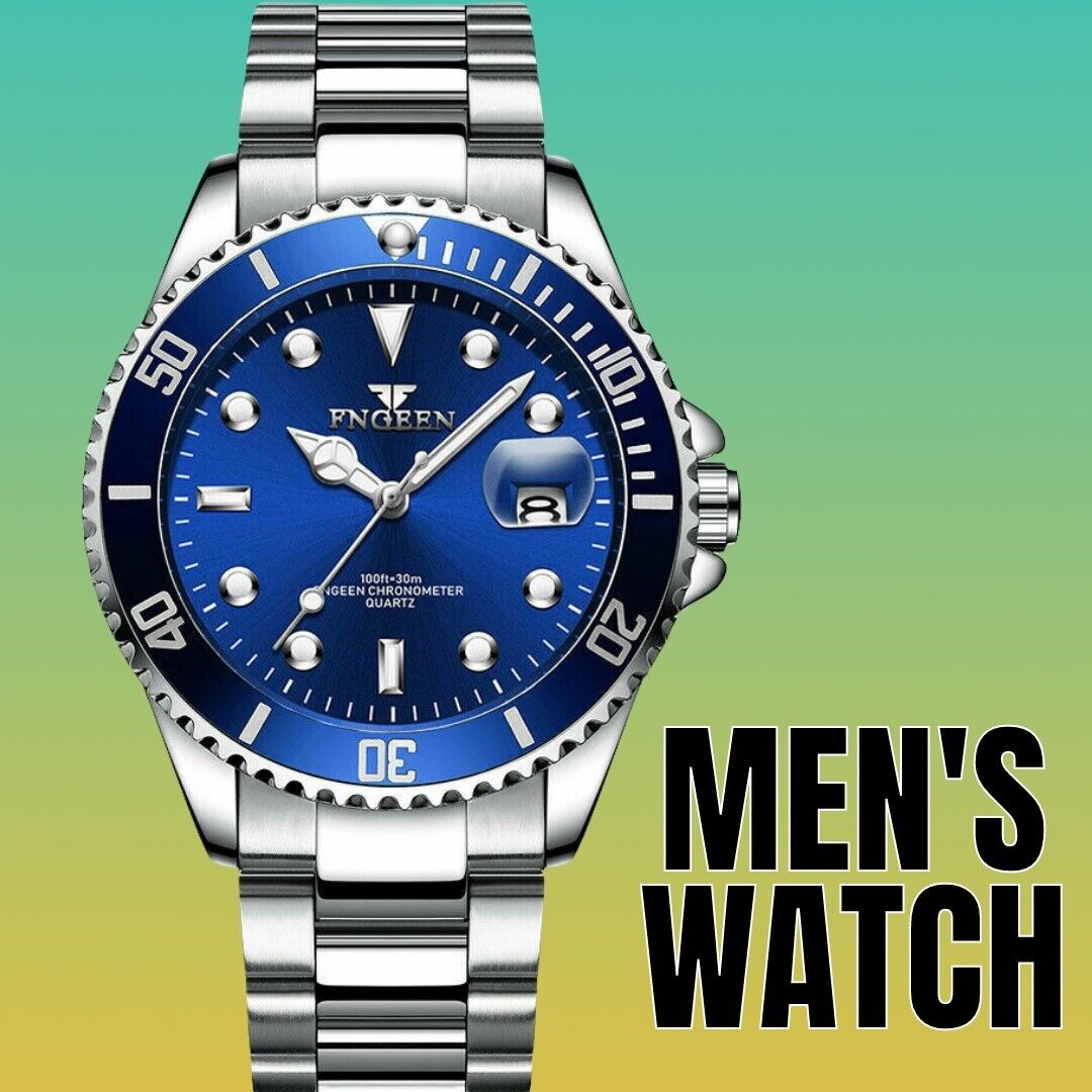 Men's Silver & Blue Luminous Classic Watches