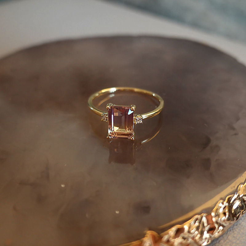 Golden Purple Topaz Ring For Women