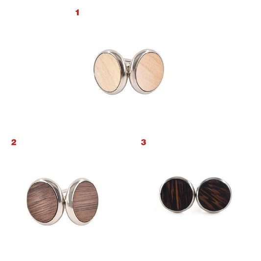 Round Solid Walnut Wooden Cufflinks