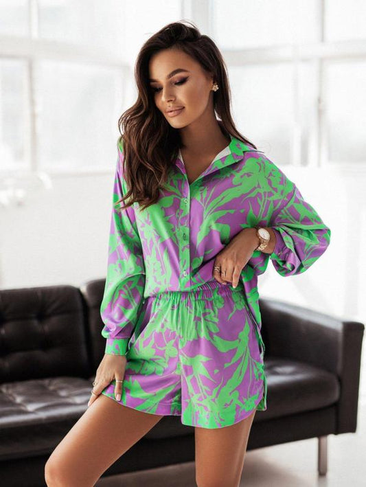 Women's Vacation Style Printed Shirt + Shorts Two-Piece Sets