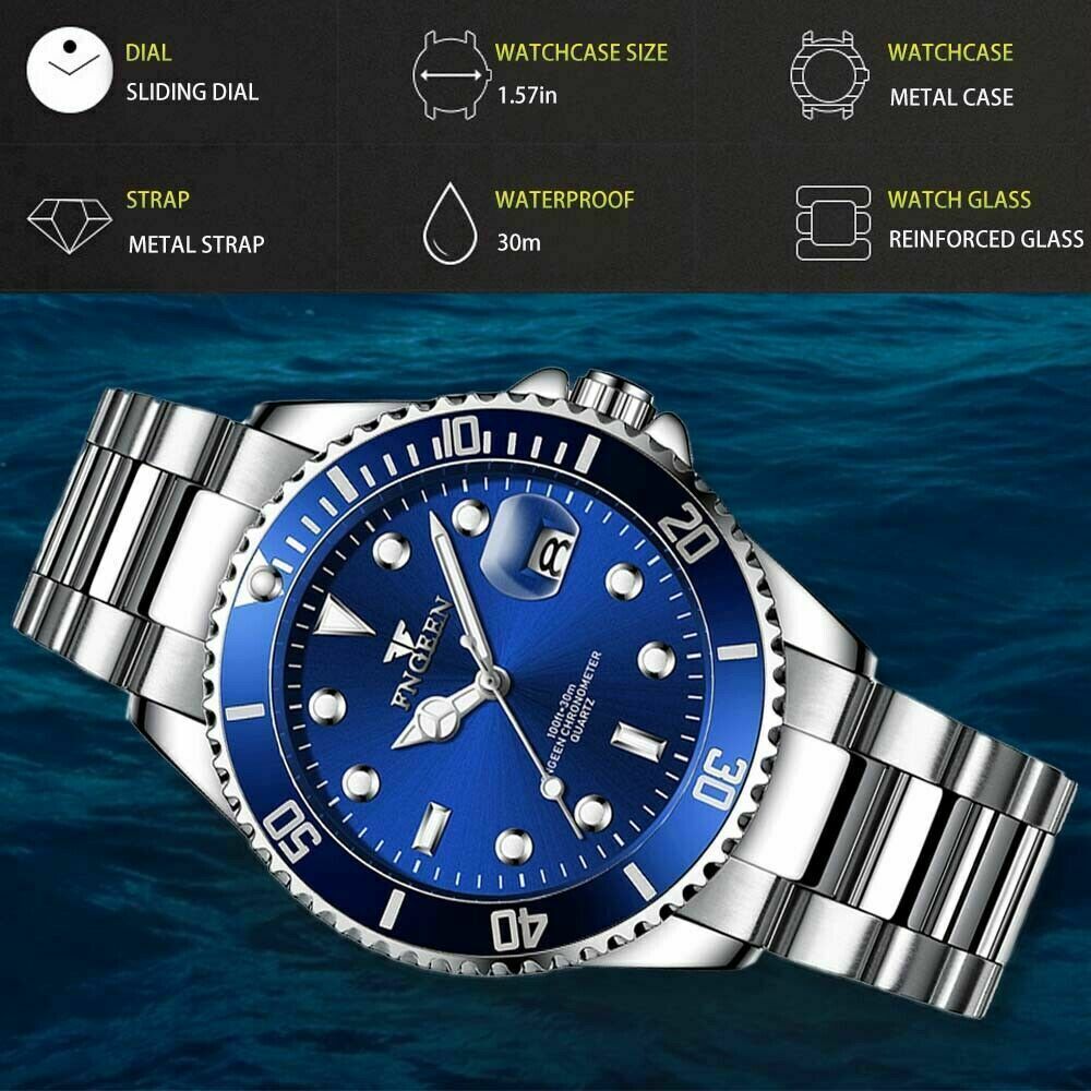 Men's Silver & Blue Luminous Classic Watches