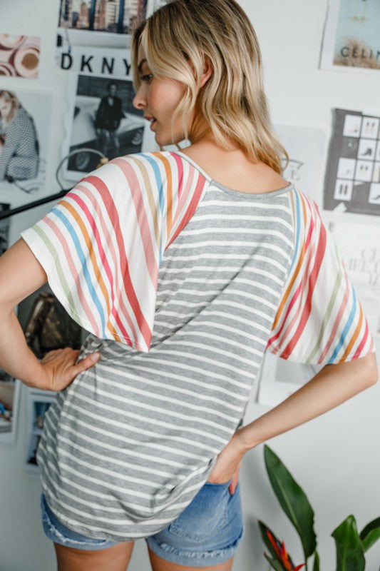 Multi Stripe Jersey Mixed Top