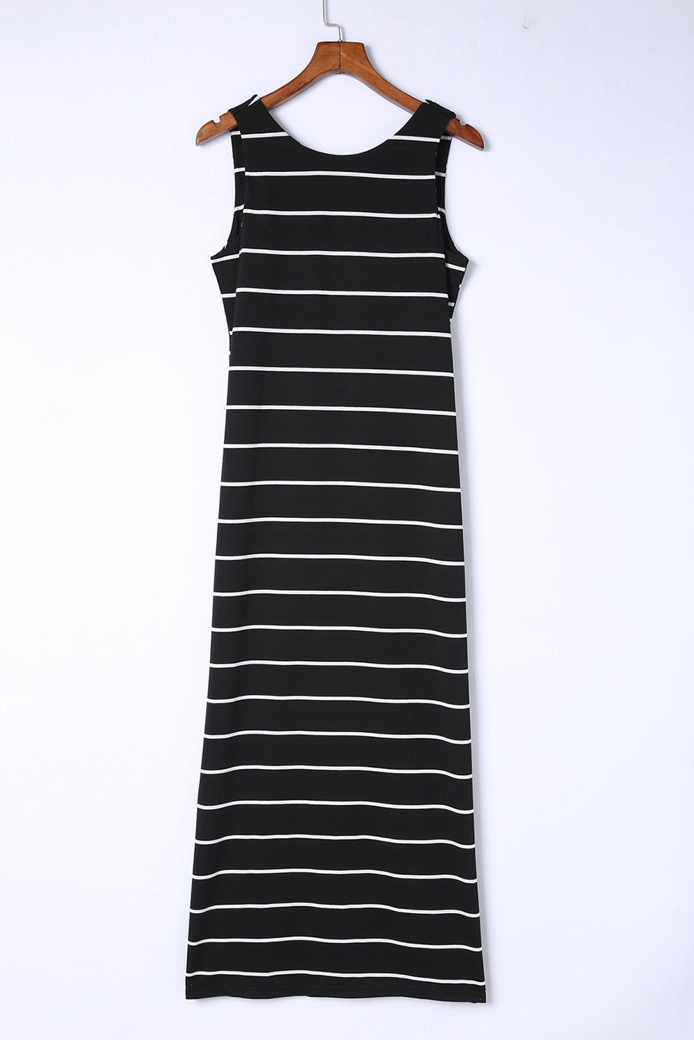 Stripe Print Open Back Sleeveless Maxi Dress with Slits