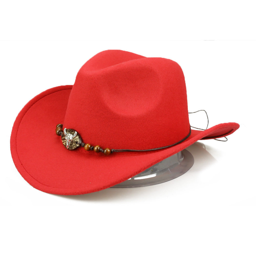 Wooden Bead & Bull Head Cowboy Hat