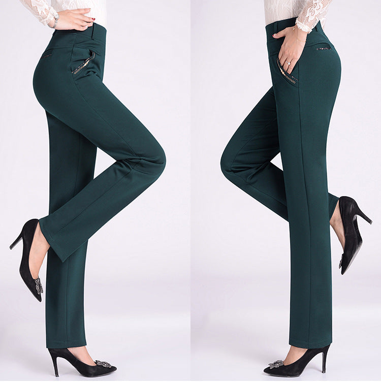 Elastic High Waist Stretch Straight-leg Pants