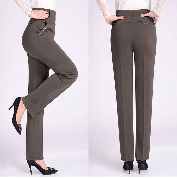 Elastic High Waist Stretch Straight-leg Pants