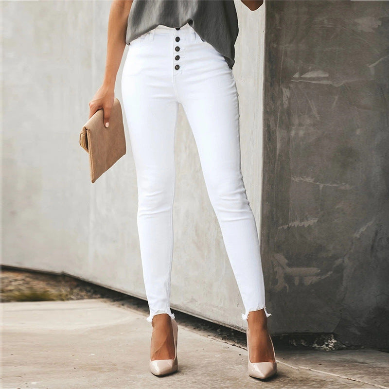 Women's Solid Color Button Trousers