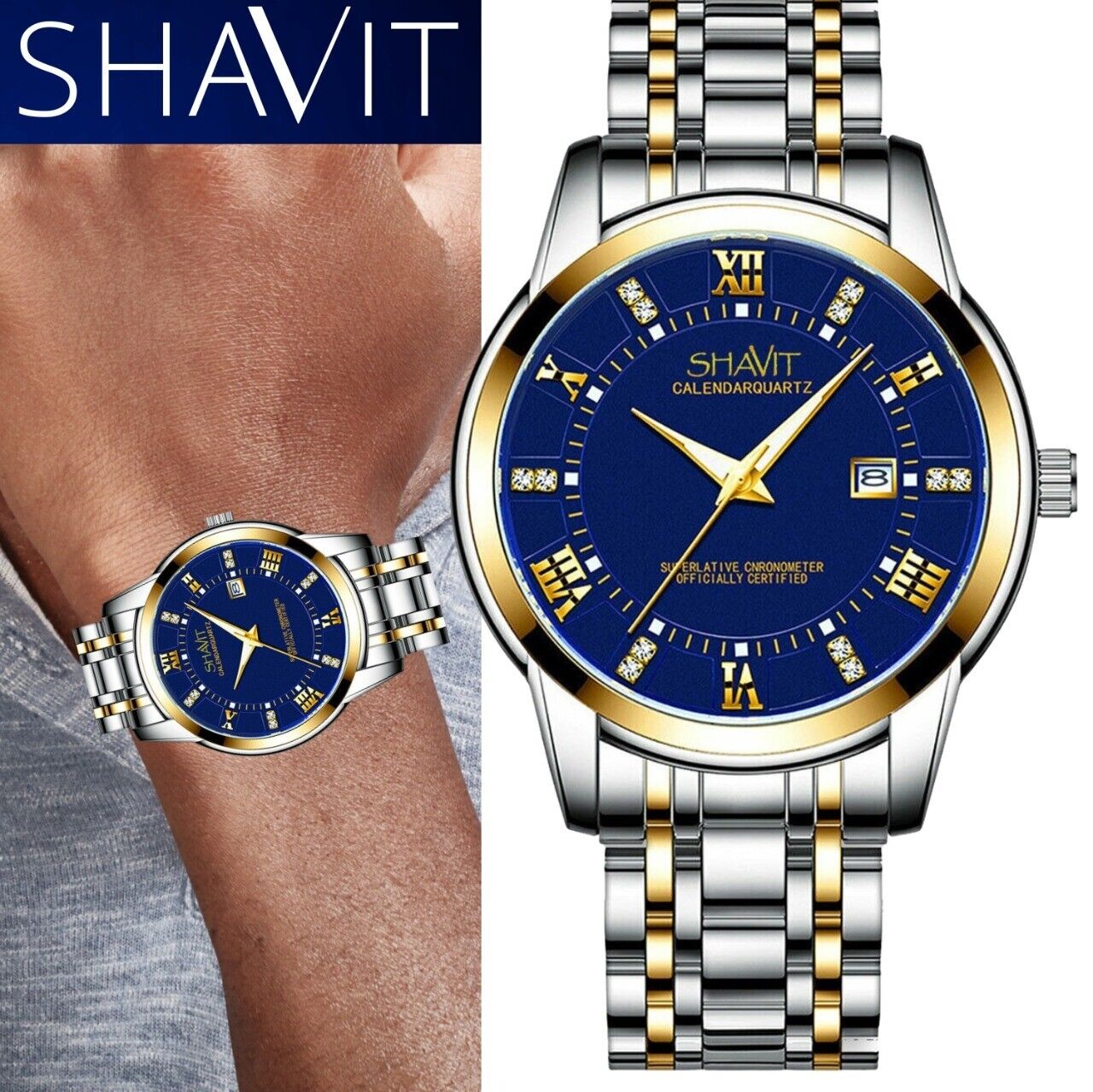 Men's Two Tone Blue Face Watch